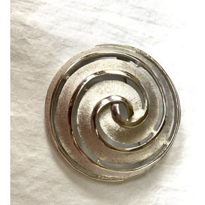 Vintage Crown Trifari Spiral Brooch Pin Silver Tone Modernist Signed
